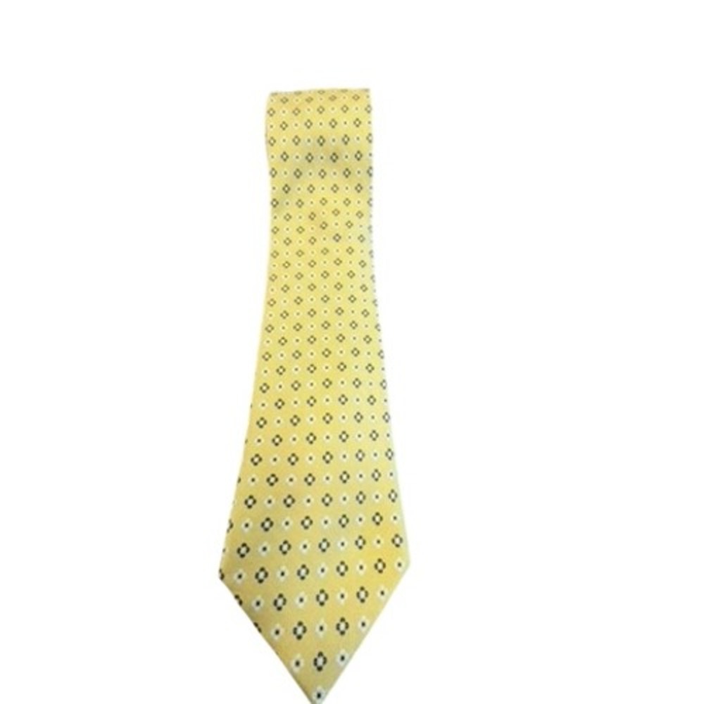 Haines & Bonner London Mens Yellow Silk Geometric Medallion Necktie Handmade